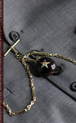 フリーメイソン金と木の飾り 金無垢アンティーク懐中時計チェーン-C0499-30