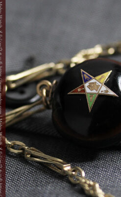 フリーメイソン金と木の飾り 金無垢アンティーク懐中時計チェーン-C0499-31