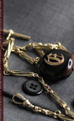 フリーメイソン金と木の飾り 金無垢アンティーク懐中時計チェーン-C0499-32