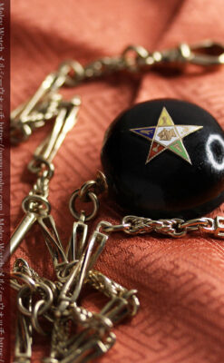 フリーメイソン金と木の飾り 金無垢アンティーク懐中時計チェーン-C0499-4