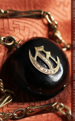 フリーメイソン金と木の飾り 金無垢アンティーク懐中時計チェーン-C0499-5