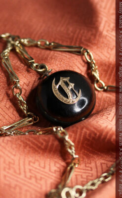 フリーメイソン金と木の飾り 金無垢アンティーク懐中時計チェーン-C0499-6