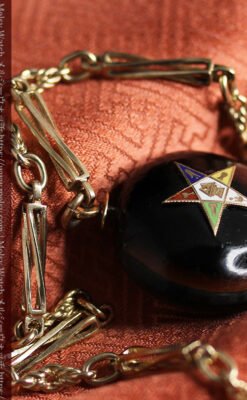 フリーメイソン金と木の飾り 金無垢アンティーク懐中時計チェーン-C0499-7