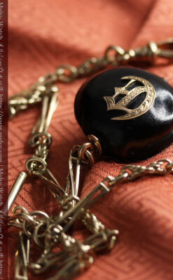 フリーメイソン金と木の飾り 金無垢アンティーク懐中時計チェーン-C0499-9