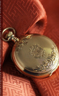 上品なケース装飾 ウォルサム金無垢アンティーク懐中時計 【1907年製】-P2320-12