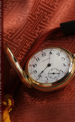 上品なケース装飾 ウォルサム金無垢アンティーク懐中時計 【1907年製】-P2320-5