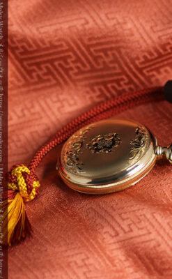 上品なケース装飾 ウォルサム金無垢アンティーク懐中時計 【1907年製】-P2320-7