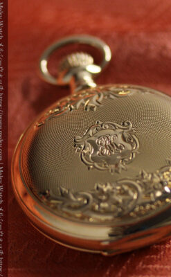 上品なケース装飾 ウォルサム金無垢アンティーク懐中時計 【1907年製】-P2320-9