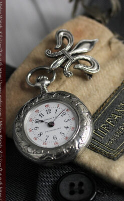 ティファニー 銀留め銀無垢アンティーク懐中時計 すずらん模様 【1913年製】-P2323-10
