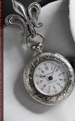 ティファニー 銀留め銀無垢アンティーク懐中時計 すずらん模様 【1913年製】-P2323-17