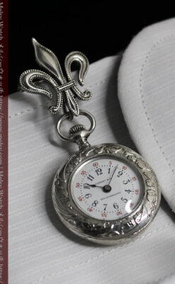 ティファニー 銀留め銀無垢アンティーク懐中時計 すずらん模様 【1913年製】-P2323-18