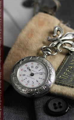 ティファニー 銀留め銀無垢アンティーク懐中時計 すずらん模様 【1913年製】-P2323-4