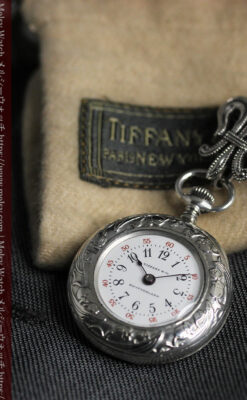 ティファニー 銀留め銀無垢アンティーク懐中時計 すずらん模様 【1913年製】-P2323-9