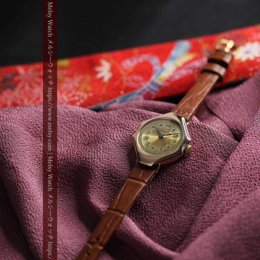 ロレックス縦長八角形 アンティーク金無垢腕時計 【1920年頃】-W1554-1