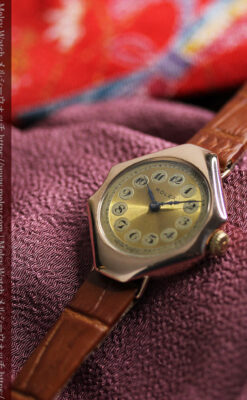 ロレックス縦長八角形 アンティーク金無垢腕時計 【1920年頃】-W1554-9