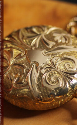 金の鎖と十字架の装飾 ウォルサムの金無垢アンティーク懐中時計 【1897年製】-P2324-15