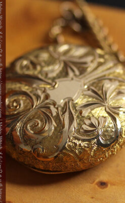 金の鎖と十字架の装飾 ウォルサムの金無垢アンティーク懐中時計 【1897年製】-P2324-16