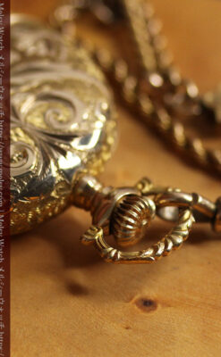 金の鎖と十字架の装飾 ウォルサムの金無垢アンティーク懐中時計 【1897年製】-P2324-17