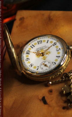 金の鎖と十字架の装飾 ウォルサムの金無垢アンティーク懐中時計 【1897年製】-P2324-18