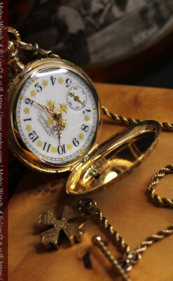 金の鎖と十字架の装飾 ウォルサムの金無垢アンティーク懐中時計 【1897年製】-P2324-19