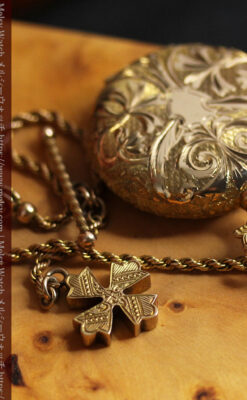 金の鎖と十字架の装飾 ウォルサムの金無垢アンティーク懐中時計 【1897年製】-P2324-21