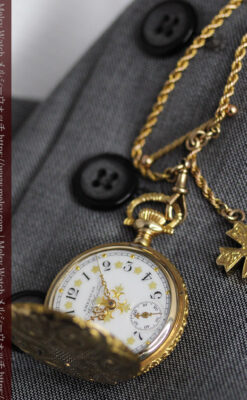 金の鎖と十字架の装飾 ウォルサムの金無垢アンティーク懐中時計 【1897年製】-P2324-24