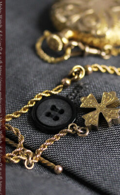 金の鎖と十字架の装飾 ウォルサムの金無垢アンティーク懐中時計 【1897年製】-P2324-26