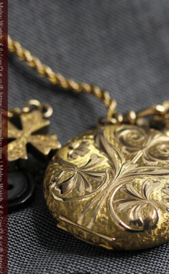 金の鎖と十字架の装飾 ウォルサムの金無垢アンティーク懐中時計 【1897年製】-P2324-30