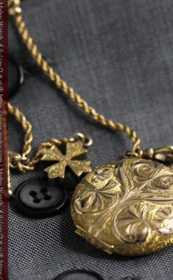 金の鎖と十字架の装飾 ウォルサムの金無垢アンティーク懐中時計 【1897年製】-P2324-32