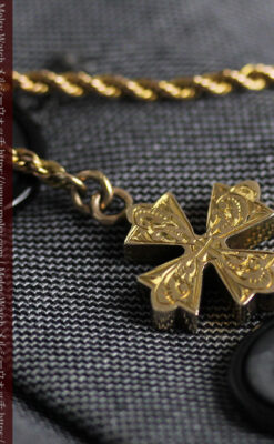 金の鎖と十字架の装飾 ウォルサムの金無垢アンティーク懐中時計 【1897年製】-P2324-33