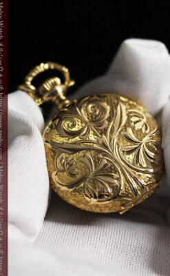 金の鎖と十字架の装飾 ウォルサムの金無垢アンティーク懐中時計 【1897年製】-P2324-35