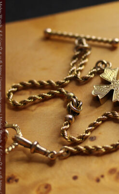 金の鎖と十字架の装飾 ウォルサムの金無垢アンティーク懐中時計 【1897年製】-P2324-6