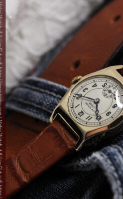 英国ベンソン 樽型の金無垢アンティーク腕時計 【1946年頃】-W1555-19