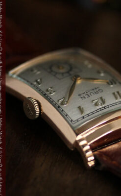 グリュエン 階段のようなラグデザイン ローズ色腕時計 【1950年頃】-W1556-1