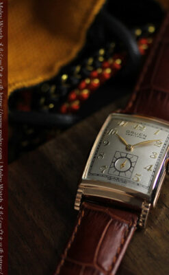 グリュエン 階段のようなラグデザイン ローズ色腕時計 【1950年頃】-W1556-10