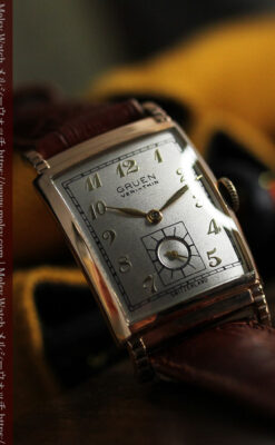 グリュエン 階段のようなラグデザイン ローズ色腕時計 【1950年頃】-W1556-14