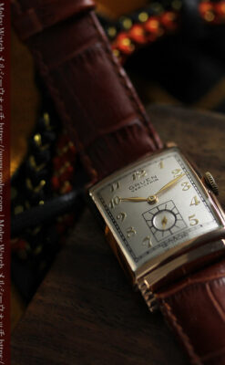 グリュエン 階段のようなラグデザイン ローズ色腕時計 【1950年頃】-W1556-2