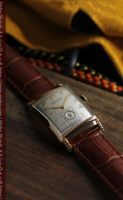 グリュエン 階段のようなラグデザイン ローズ色腕時計 【1950年頃】-W1556-6