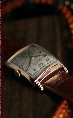 グリュエン 階段のようなラグデザイン ローズ色腕時計 【1950年頃】-W1556-8