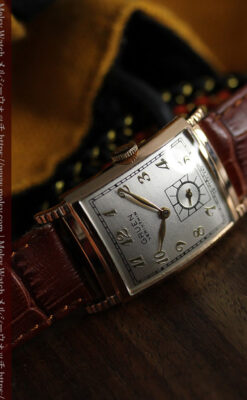 グリュエン 階段のようなラグデザイン ローズ色腕時計 【1950年頃】-W1556-9