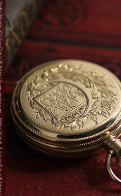 水鳥と植物の彫り エルジンの金無垢懐中時計 【1886年頃】-P2327-10