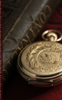 水鳥と植物の彫り エルジンの金無垢懐中時計 【1886年頃】-P2327-11