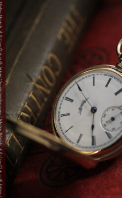 水鳥と植物の彫り エルジンの金無垢懐中時計 【1886年頃】-P2327-13