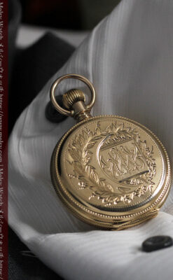 水鳥と植物の彫り エルジンの金無垢懐中時計 【1886年頃】-P2327-14