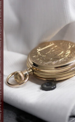 水鳥と植物の彫り エルジンの金無垢懐中時計 【1886年頃】-P2327-15