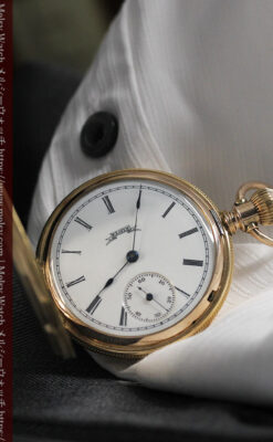 水鳥と植物の彫り エルジンの金無垢懐中時計 【1886年頃】-P2327-16