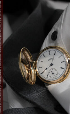 水鳥と植物の彫り エルジンの金無垢懐中時計 【1886年頃】-P2327-17