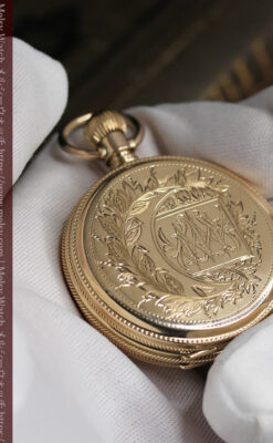 水鳥と植物の彫り エルジンの金無垢懐中時計 【1886年頃】-P2327-18