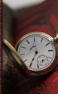 水鳥と植物の彫り エルジンの金無垢懐中時計 【1886年頃】-P2327-7