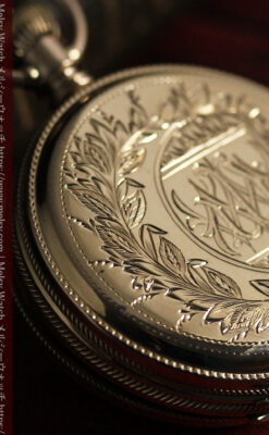 水鳥と植物の彫り エルジンの金無垢懐中時計 【1886年頃】-P2327-8